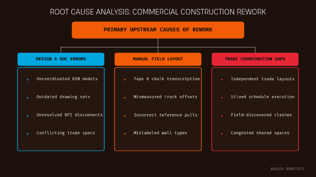 The three upstream sources that feed the majority of preventable jobsite rework.